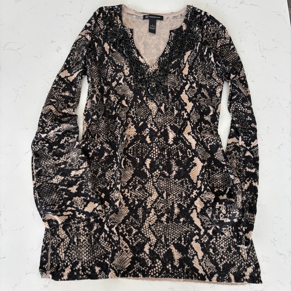 2000s INC International Concepts Embellished Print Tunic Blouse Y2K Mom Small